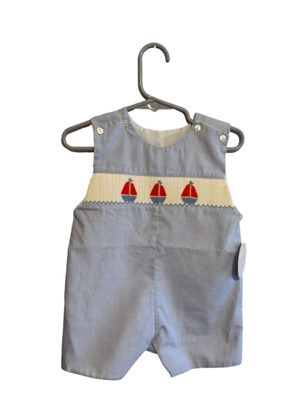 Edgehill Collection Hand Smocked Sailboat Shortall Boys Size 9M NWT Outfit